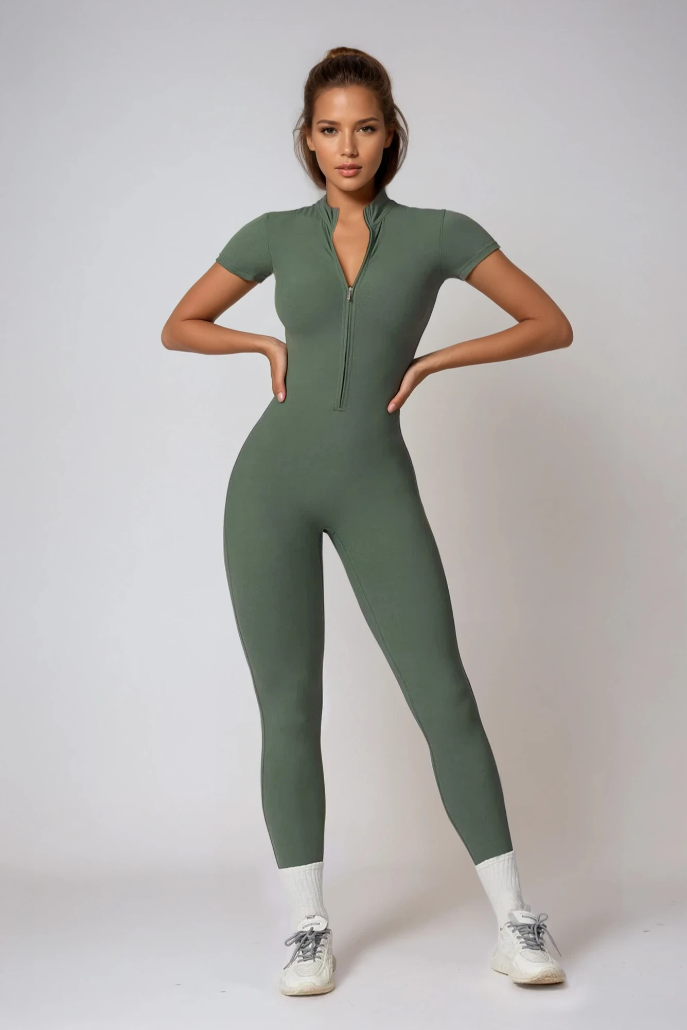 NOÉMIA Short Sleeve Jumpsuit Olive Khaki