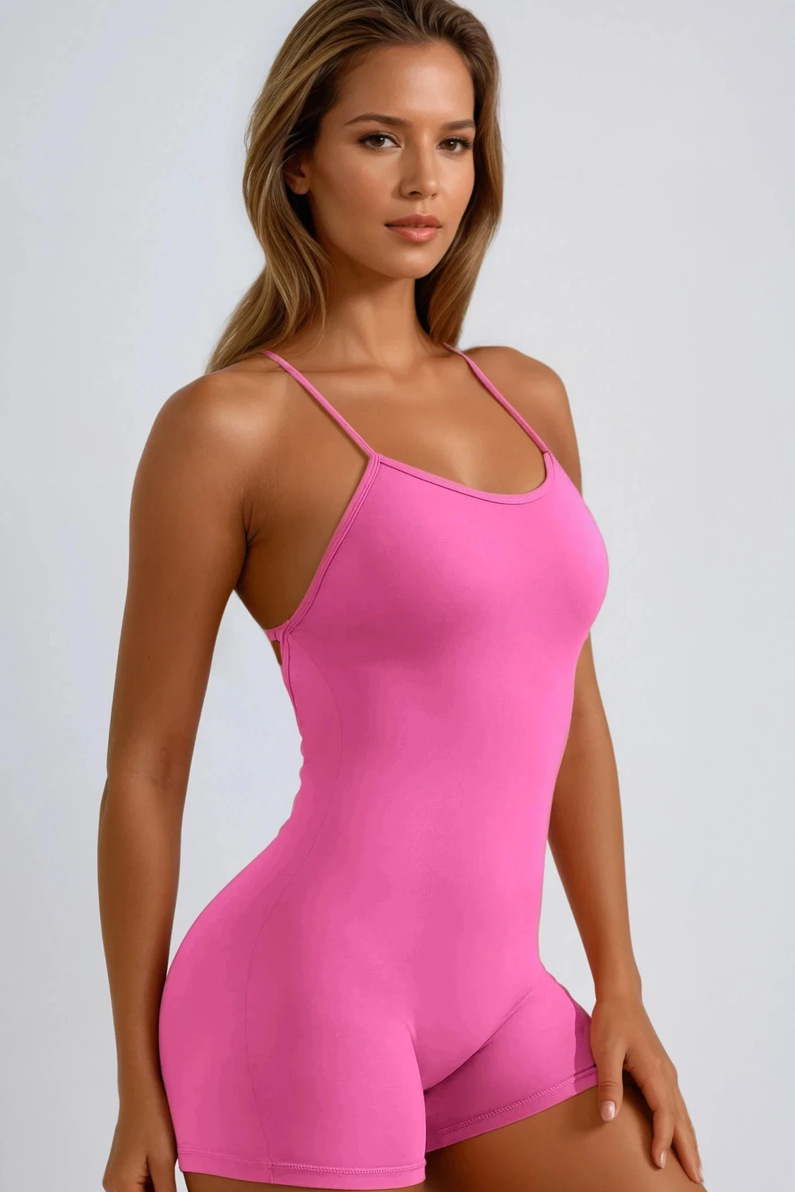 ÉLAN V-Back Romper Blushe